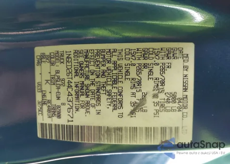 2004 Nissan Frontier Desert Runner Xe-V6 z USA, uszkodzony, nr VIN 1N6ED26T44C437671